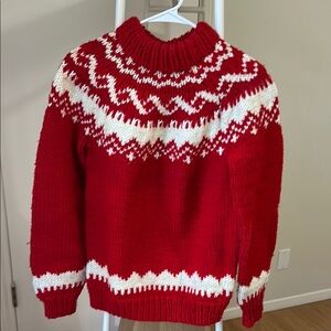 Vintage Cozy Red and White Knit Sweater by LL Bean